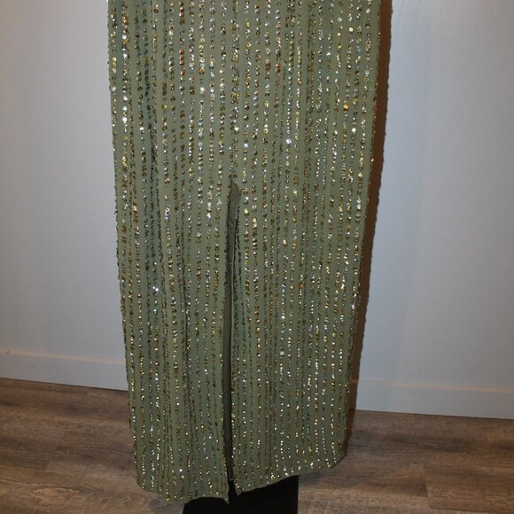 NWT Mac Duggal Sequined High Neck Sleeveless Column Gown Olive Green sz 12 93603 - Picture 9 of 10